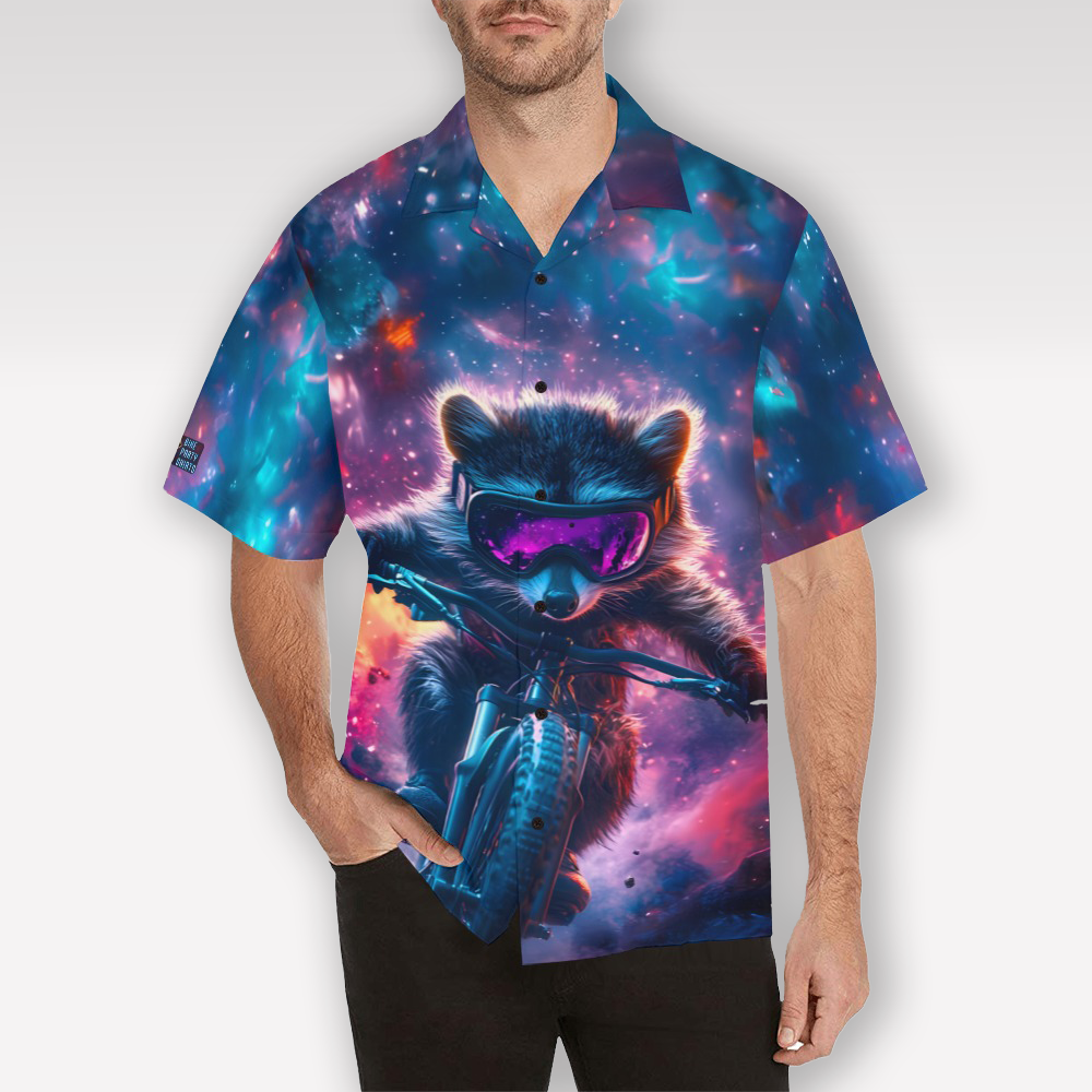 Racy Racoon | Unique MTB Party Shirt | Vibrant Cosmic Vibes – Bike